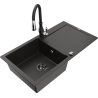 Mexen Leo 1-compartment granite sink with a drip tray and kitchen mixer tap Savita, Black/Gold metallic - 6501-75-672601-70-B