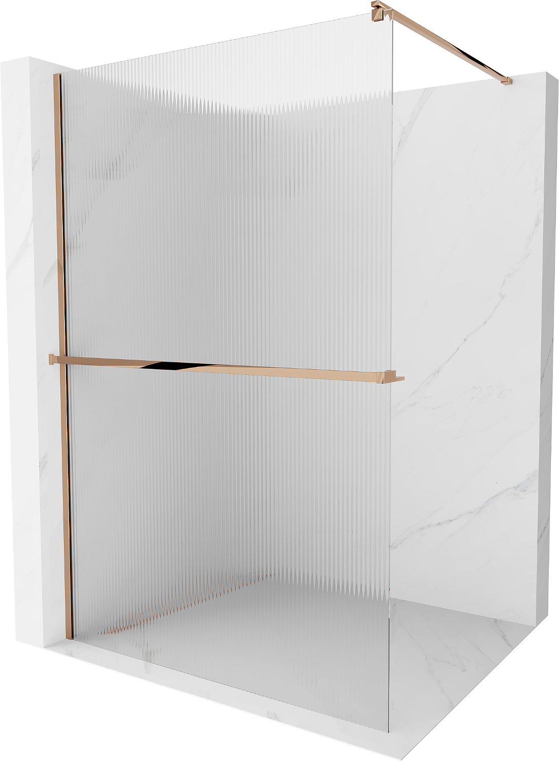 Mexen Kioto+ shower screen with a shelf and rail 130 x 200 cm, ribbed 8 mm, Rose gold - 800-130-121-60-09