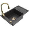 Mexen Elias 1-compartment granite sink with a drip tray and kitchen mixer tap Savita, spotted black - 6511-76-672601-50