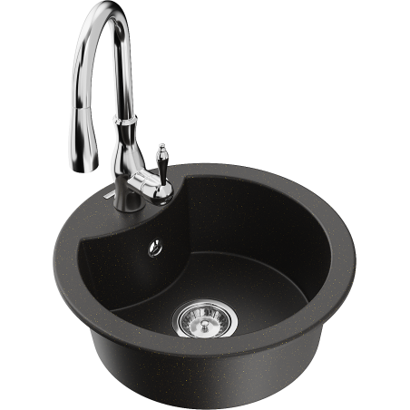 Mexen Diego 1-compartment granite sink with a kitchen mixer tap Savita, Black/Gold metallic - 6512-75-672601-00