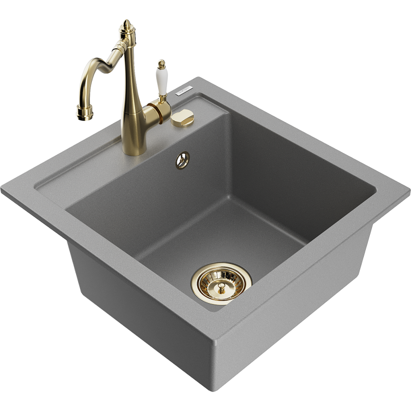 Mexen Vito 1-compartment granite sink with a kitchen mixer tap Carla, Grey - 6503-71-670700-50