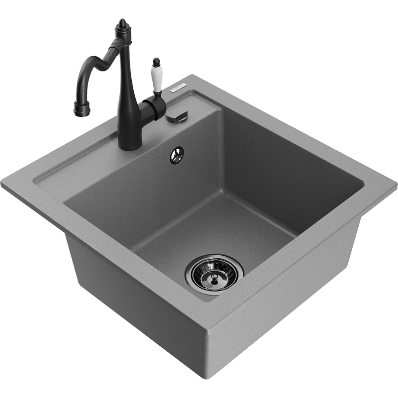 Mexen Vito 1-compartment granite sink with a kitchen mixer tap Carla, Grey - 6503-71-670700-70-B