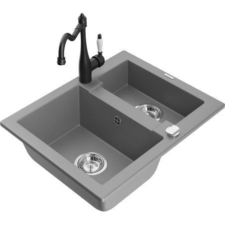 Mexen Carlos 1,5-compartment granite sink with a kitchen mixer tap Carla, Grey - 6518-71-670700-70