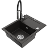 Mexen Enzo 1-compartment granite sink with a drip tray and kitchen mixer tap Aster, Black/Gold metallic - 6506-75-73450-07