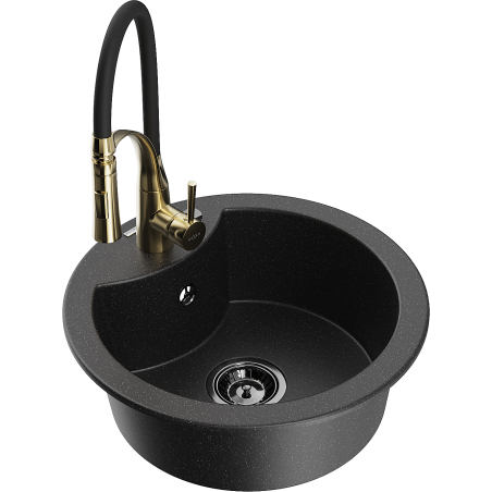 Mexen Diego 1-compartment granite sink with a kitchen mixer tap Aster, Black/Silver metallic - 6512-73-73450-57-B