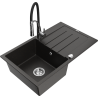 Mexen Bruno 1-compartment granite sink with a drip tray and kitchen mixer tap Aster, Black/Gold metallic - 6513-75-73450-07
