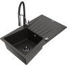 Mexen Cesar 1-compartment granite sink with a drip tray and kitchen mixer tap Aster, Black/Gold metallic - 6514-75-73450-07-B