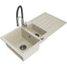 Mexen Andres 1.5-compartment granite sink with a drip tray and kitchen mixer tap Aster, Beige - 6515-69-73450-07-B