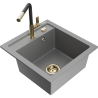 Mexen Vito 1-compartment granite sink with a kitchen mixer tap Flora, Grey - 6503-71-670401-57-G