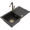 Mexen Pablo 1-compartment granite sink with a drip tray and kitchen mixer tap Flora, Black/Gold metallic - 6510-75-670401-57-G
