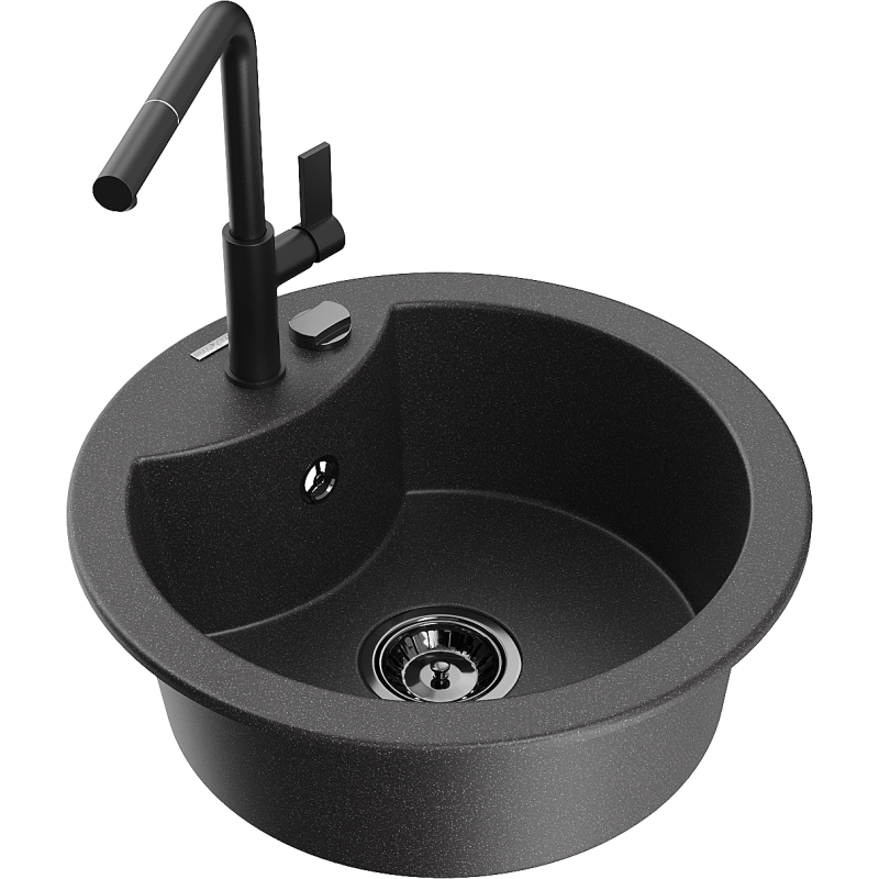 Mexen Diego 1-compartment granite sink with a kitchen mixer tap Flora, spotted black - 6512-76-670401-70-B