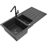 Mexen Andres 1.5-compartment granite sink with a drip tray and kitchen mixer tap Flora, spotted black - 6515-76-670401-70-B