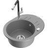 Mexen Kevin 1-compartment granite sink with a drip tray and kitchen mixer tap Flora, Grey - 6517-71-670401-07