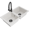 Mexen Mario 2-compartment granite sink with a kitchen mixer tap Elia, White - 6504-20-670101-70