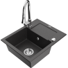 Mexen Enzo 1-compartment granite sink with a drip tray and kitchen mixer tap Elia, spotted black - 6506-76-670101-00