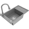 Mexen Elias 1-compartment granite sink with a drip tray and kitchen mixer tap Elia, Grey - 6511-71-670101-71