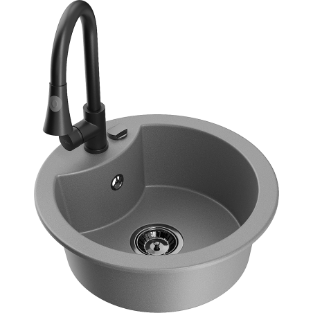 Mexen Diego 1-compartment granite sink with a kitchen mixer tap Elia, Grey - 6512-71-670101-70-B