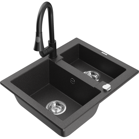 Mexen Carlos 1,5-compartment granite sink with a kitchen mixer tap Elia, spotted black - 6518-76-670101-70