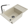 Mexen Elias 1-compartment granite sink with a drip tray and kitchen mixer tap Flora, Beige - 6511-69-670401-07-B