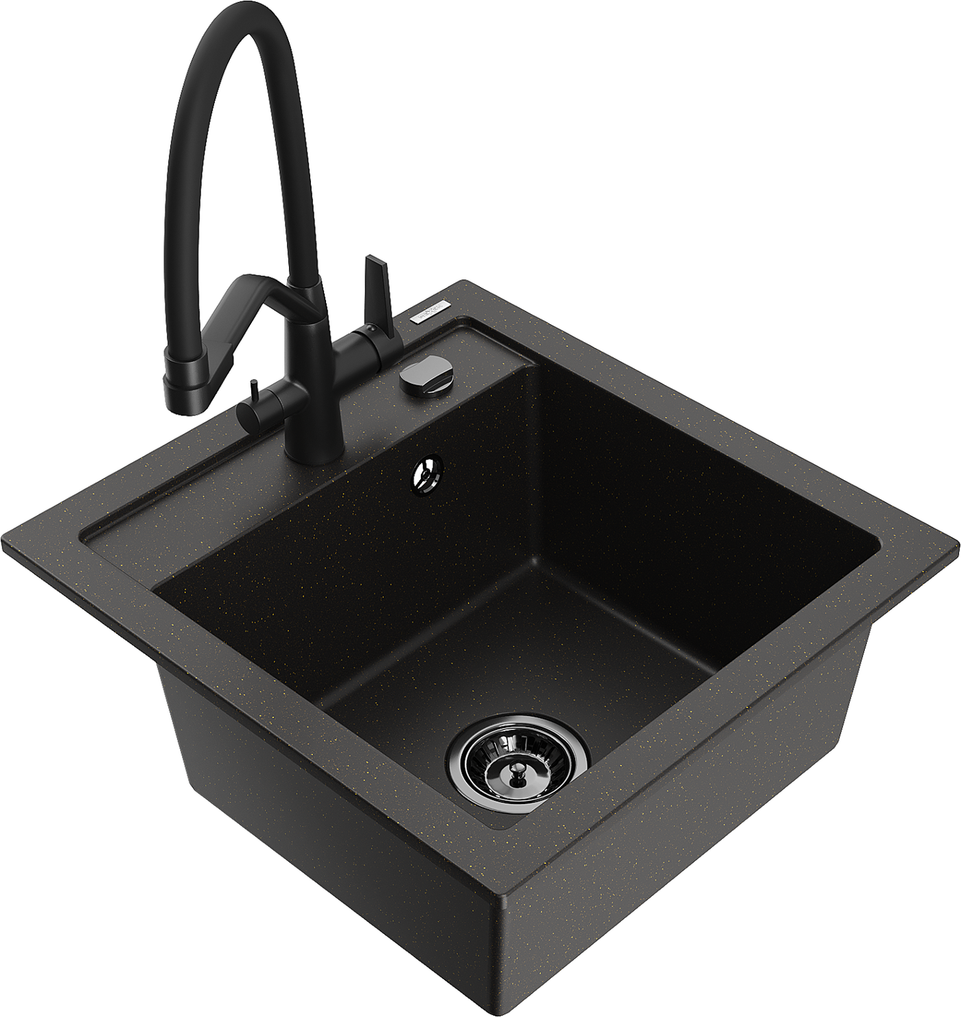 Mexen Vito 1-compartment granite sink with a kitchen mixer tap Duo, Black/ gold metallic - 6503-75-671701-70-B