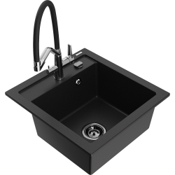 Mexen Vito 1-compartment granite sink with a kitchen mixer tap Duo, Black - 6503-77-671701-07-B
