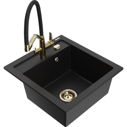 Mexen Vito 1-compartment granite sink with a kitchen mixer tap Duo, Black - 6503-77-671701-57-G
