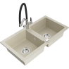Mexen Mario 2-compartment granite sink with a kitchen mixer tap Duo, Beige - 6504-69-671701-07