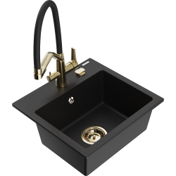 Mexen Milo 1-compartment granite sink with a kitchen mixer tap Duo, Black - 6505-77-671701-57-G