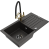 Mexen Pablo 1-compartment granite sink with a drip tray and kitchen mixer tap Duo, Black/ gold metallic - 6510-75-671701-57-B