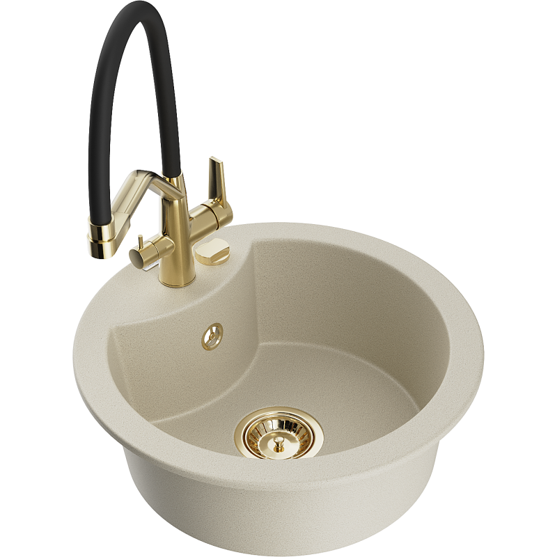 Mexen Diego 1-compartment granite sink with a kitchen mixer tap Duo, Beige - 6512-69-671701-57-G