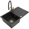 Mexen Bruno 1-compartment granite sink with a drip tray and kitchen mixer tap Duo, Black/ silver metallic - 6513-73-671701-57-G