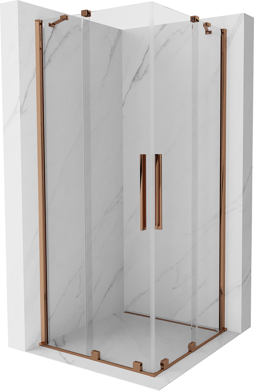 Mexen Velar Duo extendable shower cubicle 90 x 90 cm, transparent, Rose gold - 871-090-090-02-60