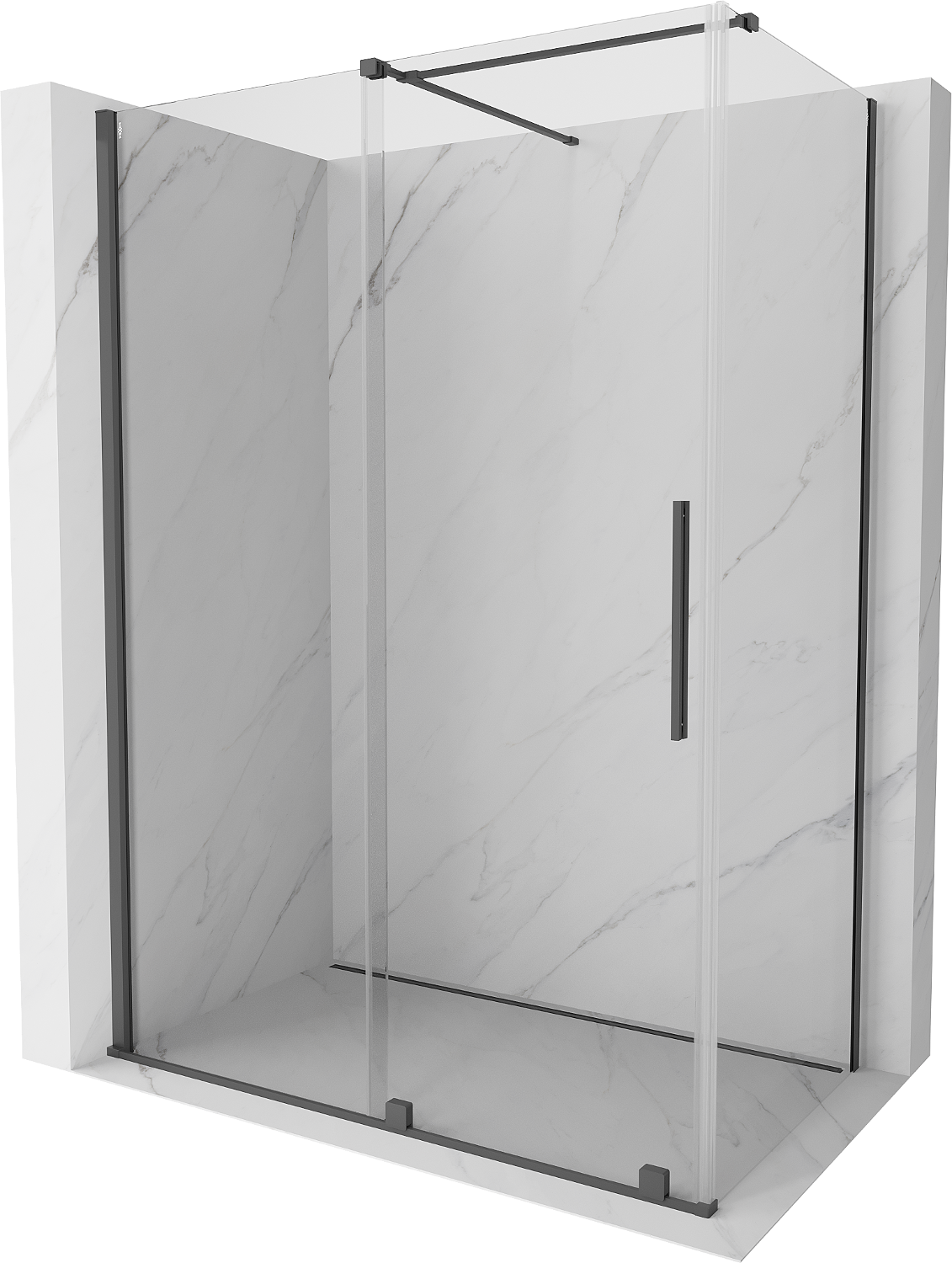 Mexen Velar extendable shower cubicle 140 x 80 cm, transparent, brushed gun gray - 871-140-080-01-66