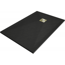 Mexen Stone+ Rectangular Composite Shower Tray 100 x 80 cm, Black, Gold Cover - 44708010-G