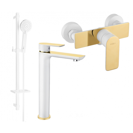 Mexen Alfa DQ40 shower set, White/Gold - 745714DQ40-25