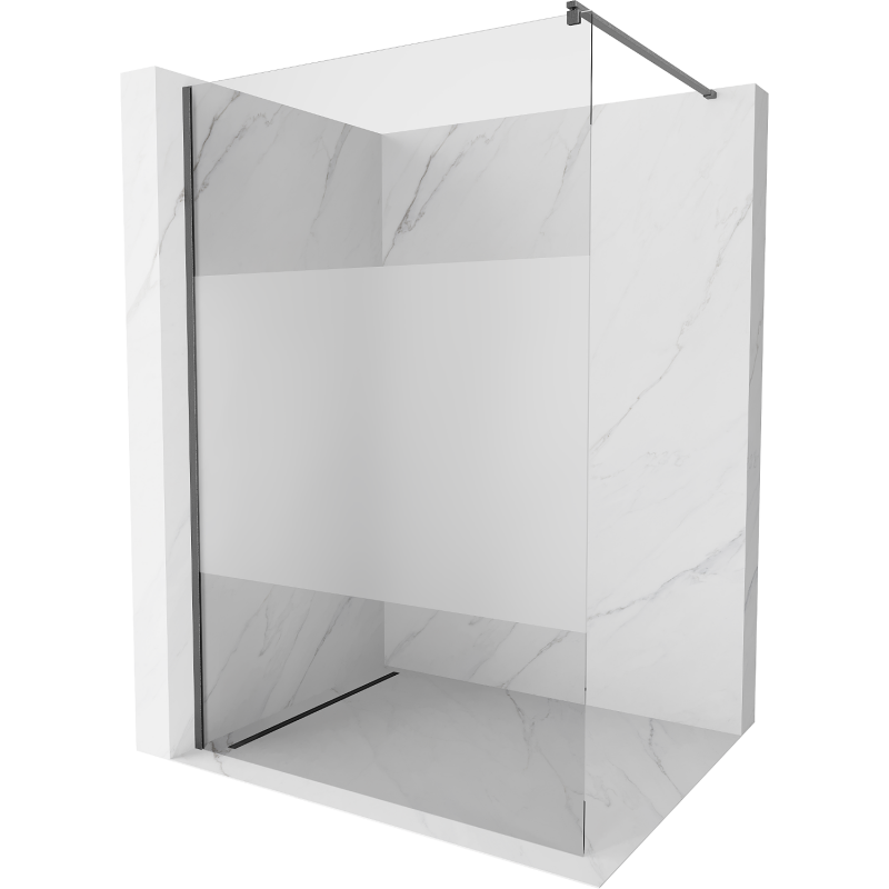 Mexen Kioto Walk-in Shower Wall 100 x 200 cm, Transparent/Frosted 8 mm, Gun Gray Brushed - 800-100-101-66-35