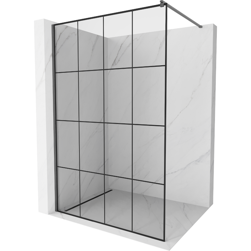 Mexen Kioto Walk-in Shower Wall 150 x 200 cm, Black Pattern 8 mm, Brushed Gun Gray - 800-150-101-66-77