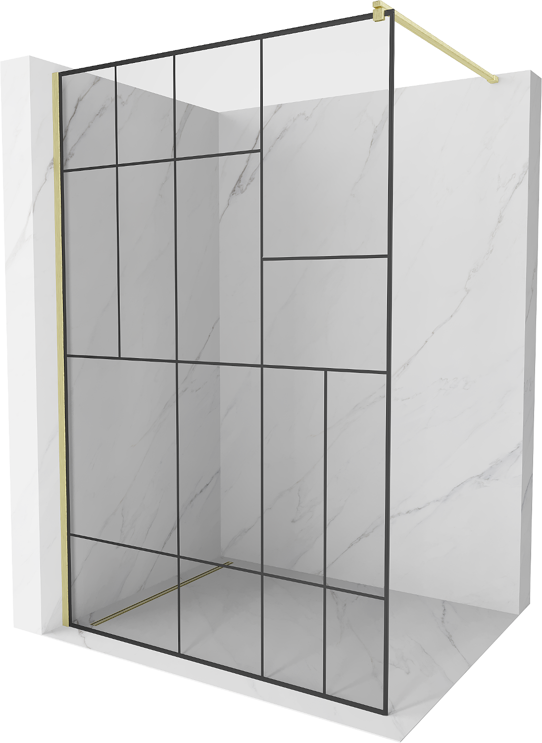 Mexen Kioto Walk-in Shower Wall 90 x 200 cm, black pattern 8 mm, brushed gold - 800-090-101-55-78