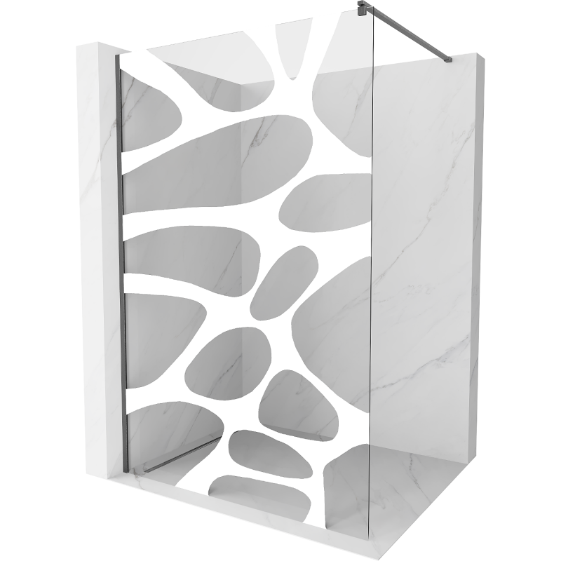 Mexen Kioto Walk-in Shower Wall 90 x 200 cm, White Pattern 8 mm, Gun Gray Brushed - 800-090-101-66-97