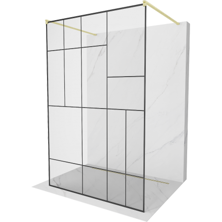 Mexen Kioto Freestanding Shower Wall 100 x 200 cm, Black Pattern 8 mm, Brushed Gold - 800-100-002-55-78