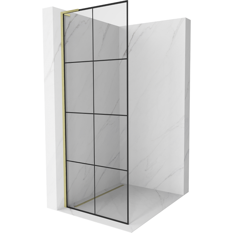 Mexen Kioto L Walk-in Shower Panel 70 x 200 cm, Black Pattern, Brushed Gold - 800-070-103-55-77
