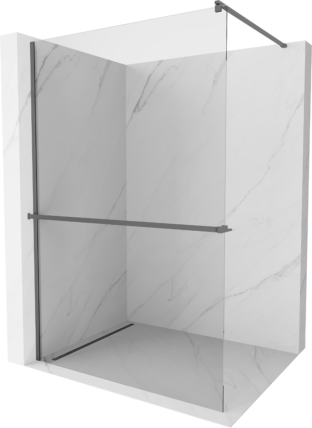 Mexen Kioto+ Shower Wall with Walk-in Shelf 100 x 200 cm, Transparent, Gun Metal - 800-100-121-95-00