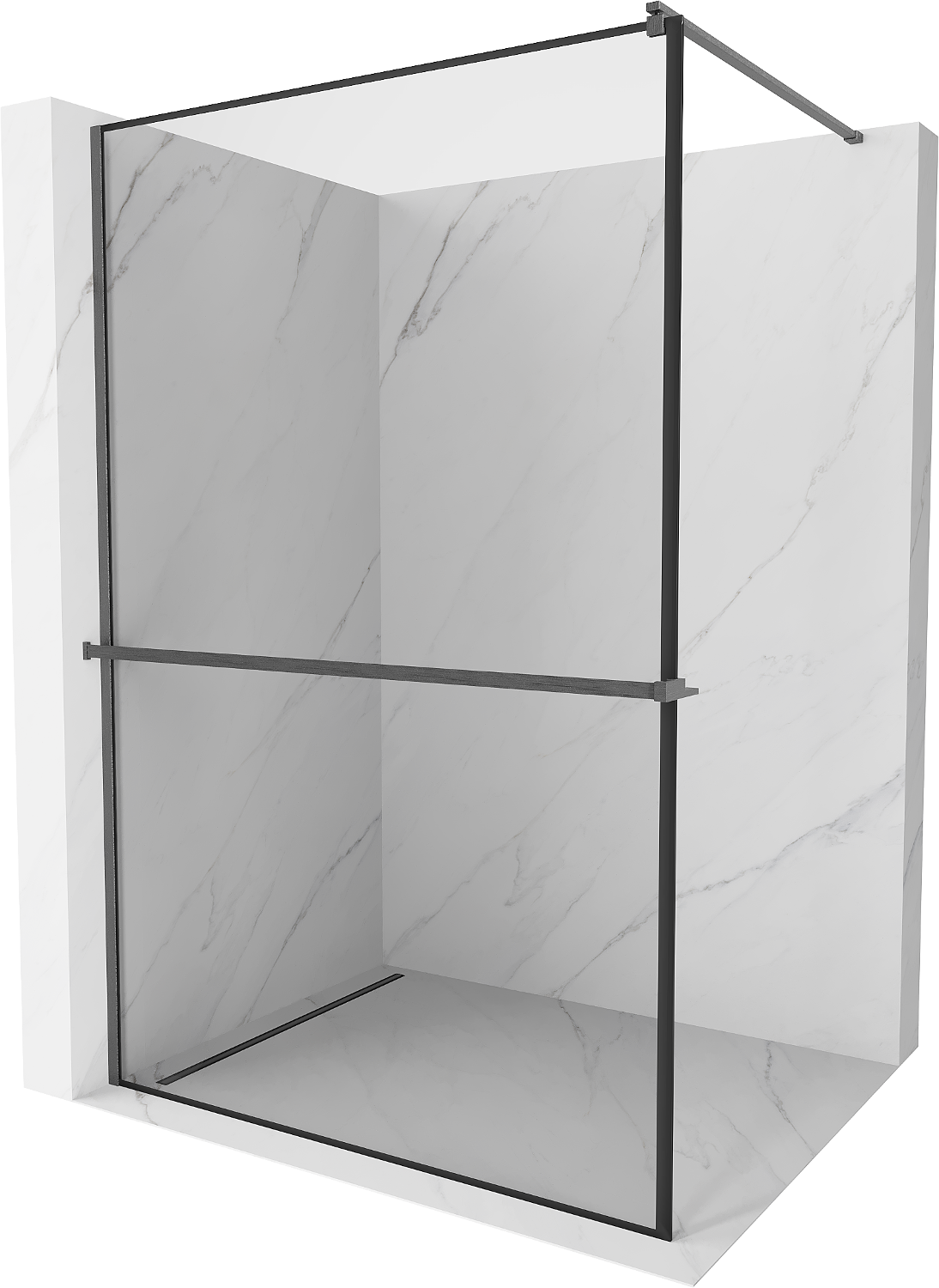 Mexen Kioto+ Shower Wall with Walk-in Shelf 120 x 200 cm, Black Pattern, Gun Gray Brushed