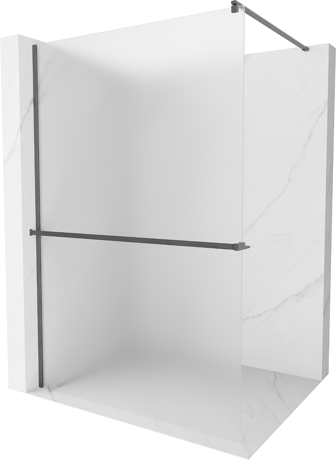 Mexen Kioto+ Walk-in Shower Wall with Shelf 130 x 200 cm, Frosted, Brushed Gun Gray - 800-130-121-66-30