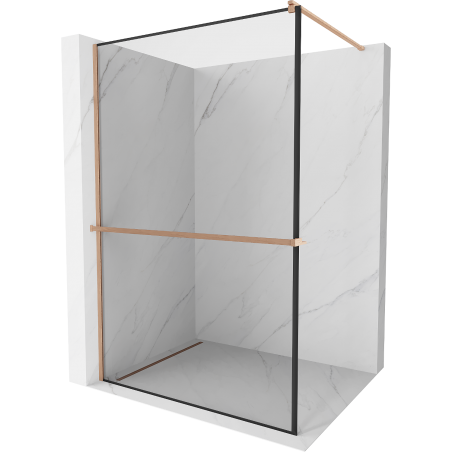 Mexen Kioto+ Walk-in Shower Panel with Shelf 39.37 x 78.74 inches, Black Pattern, Brushed Brass - 800-100-121-65-70