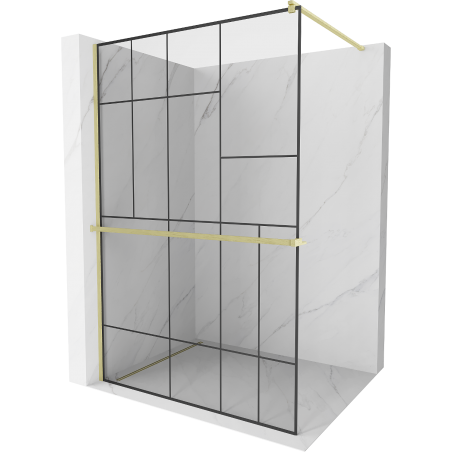 Mexen Kioto+ Walk-in Shower Panel with Shelf 55 x 79 inches, Black Pattern, Brushed Gold - 800-140-121-55-78