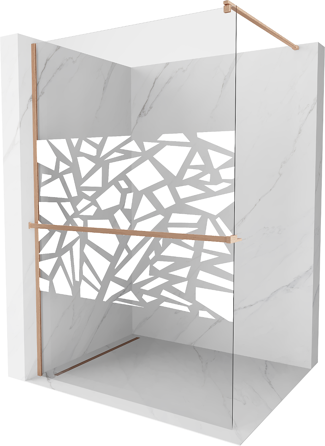 Mexen Kioto+ Shower Wall with a Walk-in Shelf 110 x 200 cm, White Pattern, Brushed Copper - 800-110-121-65-85