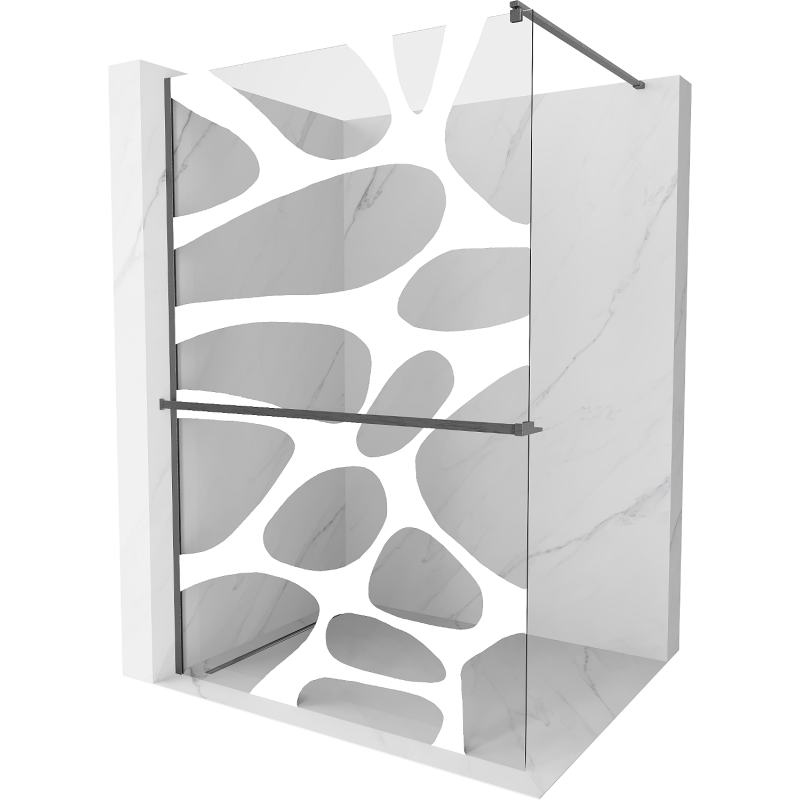 Mexen Kioto+ Walk-in Shower Wall with Shelf 80 x 200 cm, White Pattern, Gun Gray Brushed - 800-080-121-66-97