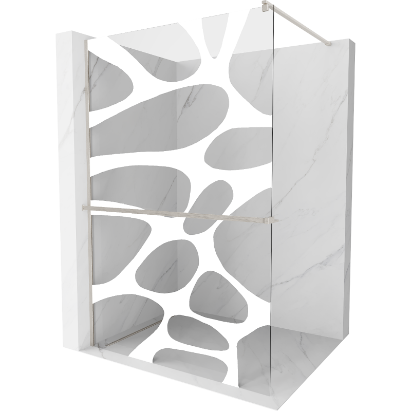 Mexen Kioto+ Walk-in Shower Panel 140 x 200 cm, White Pattern, Brushed Nickel - 800-140-121-97-97
