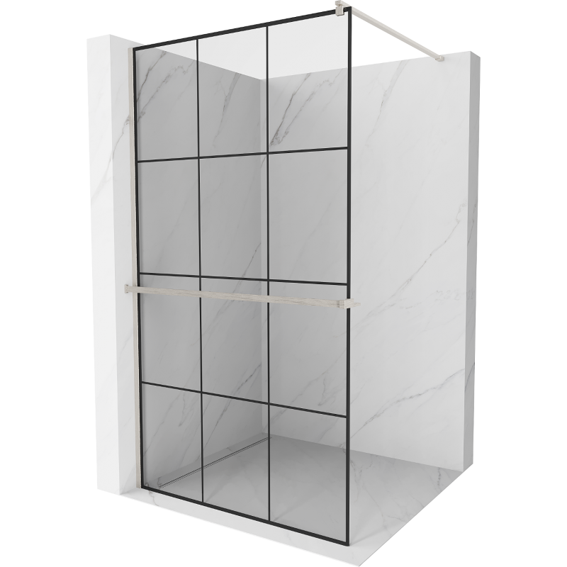 Mexen Kioto+ Shower Screen with Walk-in Shelf 100 x 200 cm, Black Pattern, Brushed Nickel - 800-100-121-97-77